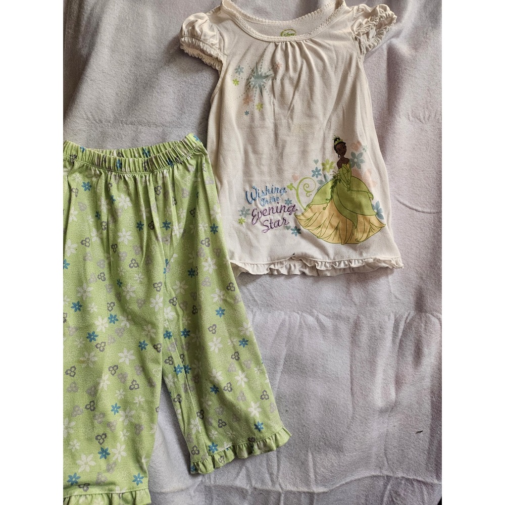 Disney Store Princess Tiana Pajama Set Girls 5/6 Green Floral Y2K Vintage